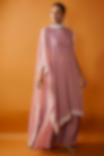 Pink Chiffon Embroidered Cape Set by Ojasvini at Pernia's Pop Up Shop