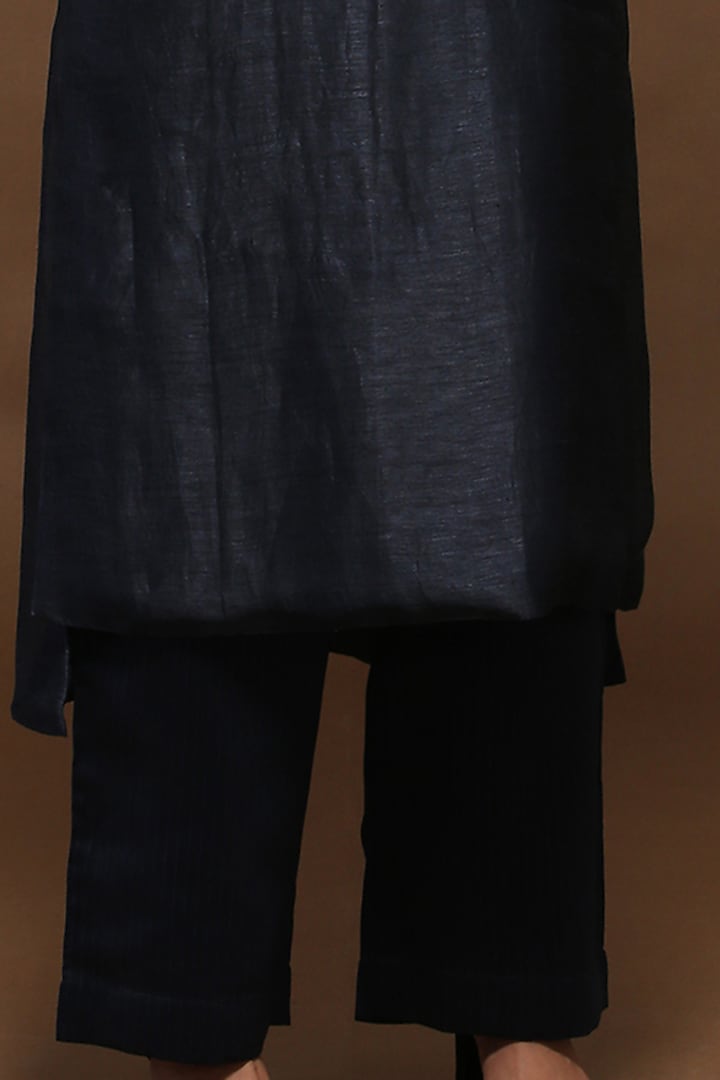 Midnight Blue Textured Linen Pant Set by OJA at Pernia's Pop Up Shop