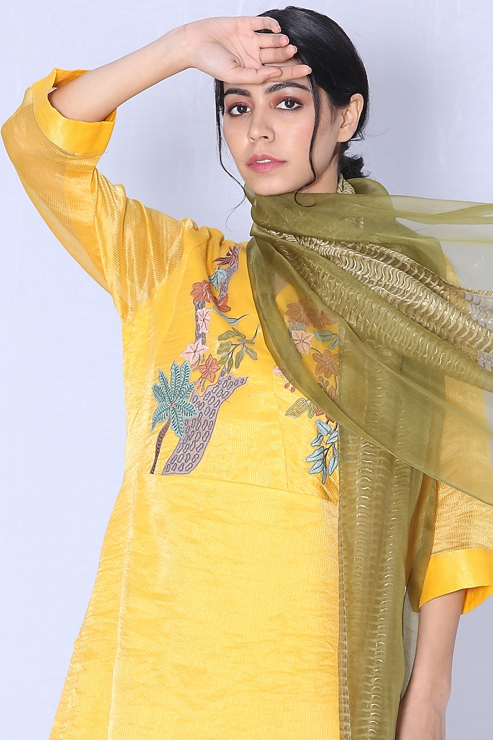 Yellow Embroidered Kurta Set by OJA at Pernia's Pop Up Shop