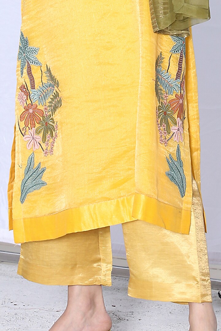 Yellow Embroidered Kurta Set by OJA at Pernia's Pop Up Shop
