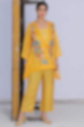 Yellow Embroidered Jacket Set by OJA at Pernia's Pop Up Shop