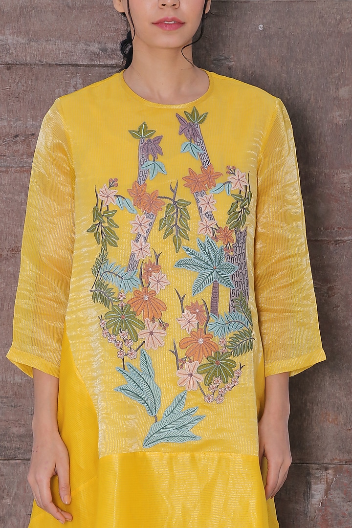 Yellow Embroidered A-Line Kurta Set by OJA at Pernia's Pop Up Shop