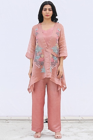 Dusty Pink Embroidered Jacket Set by OJA