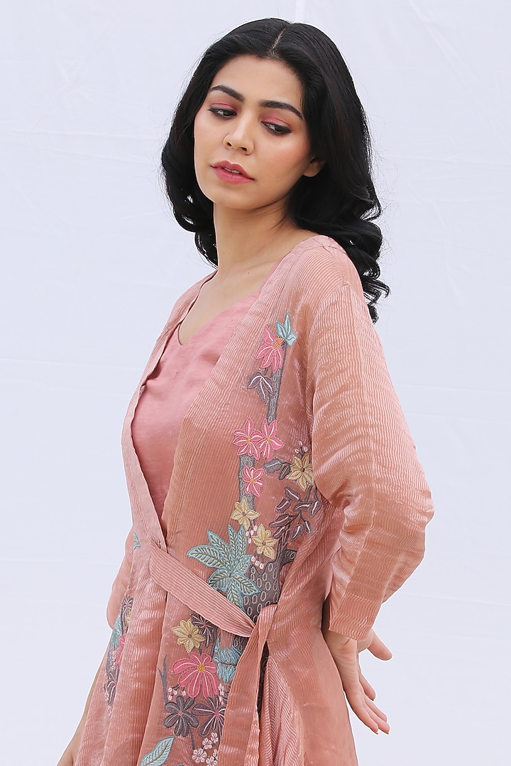 Dusty Pink Embroidered Jacket Set by OJA at Pernia's Pop Up Shop