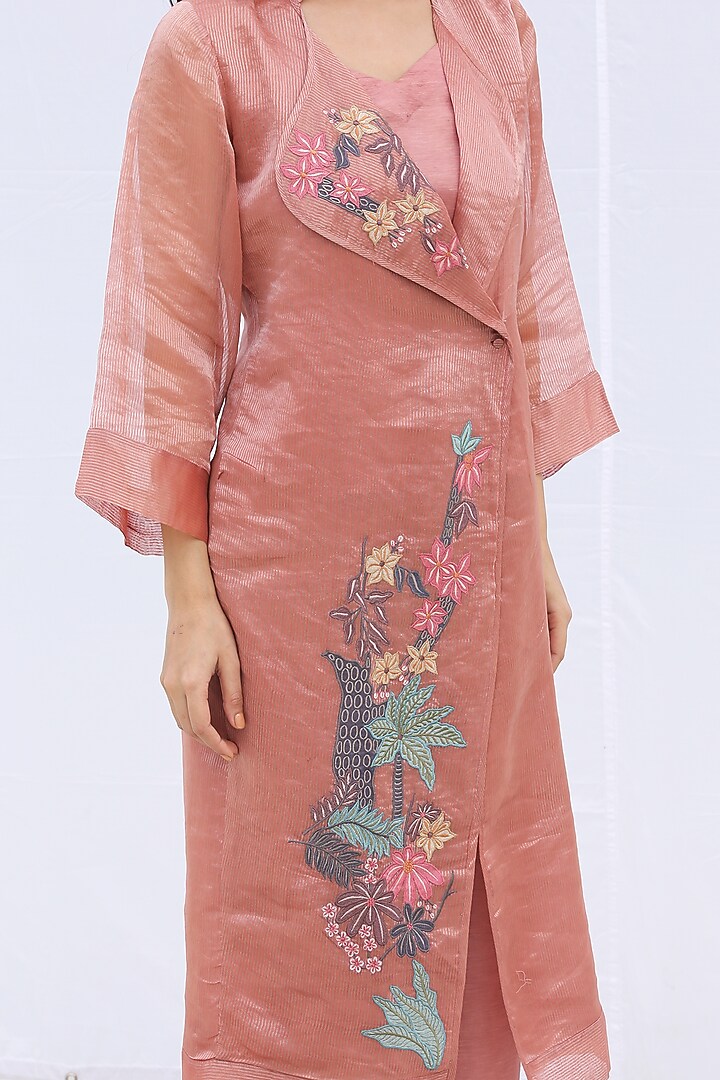 Dusty Pink Embroidered Long Jacket Set by OJA at Pernia's Pop Up Shop