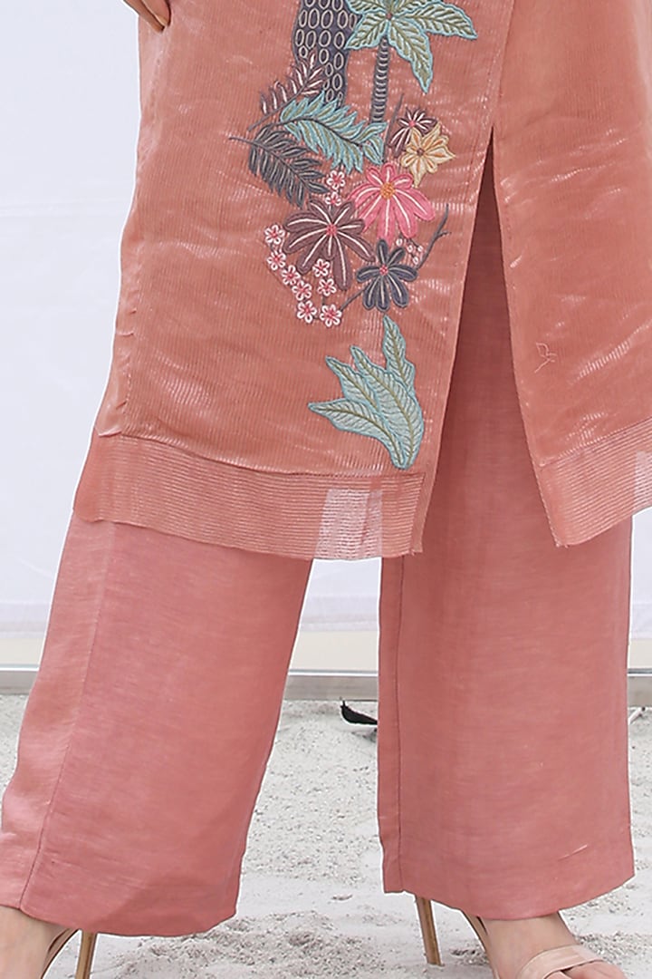 Dusty Pink Embroidered Long Jacket Set by OJA at Pernia's Pop Up Shop