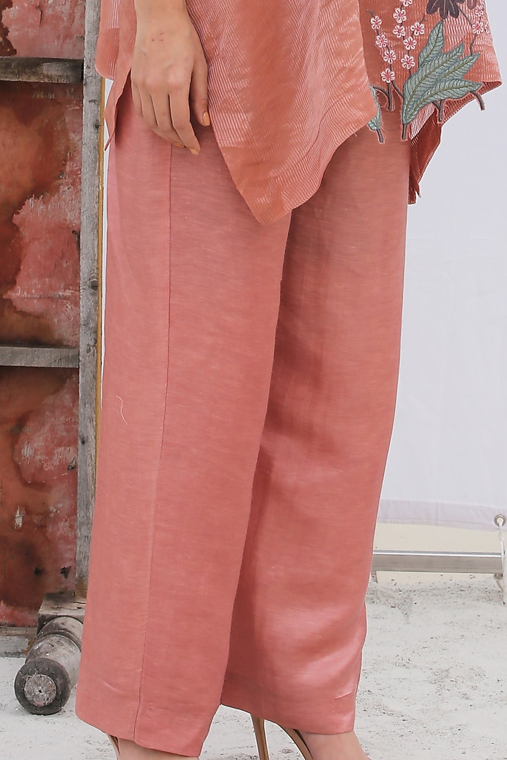 Dusty Pink Linen Satin Pant Set by OJA at Pernia's Pop Up Shop