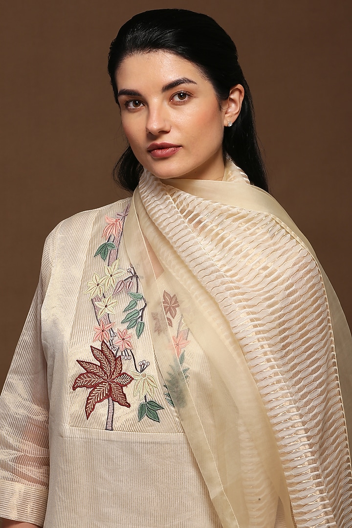 Almond White Embroidered Kurta Set by OJA at Pernia's Pop Up Shop