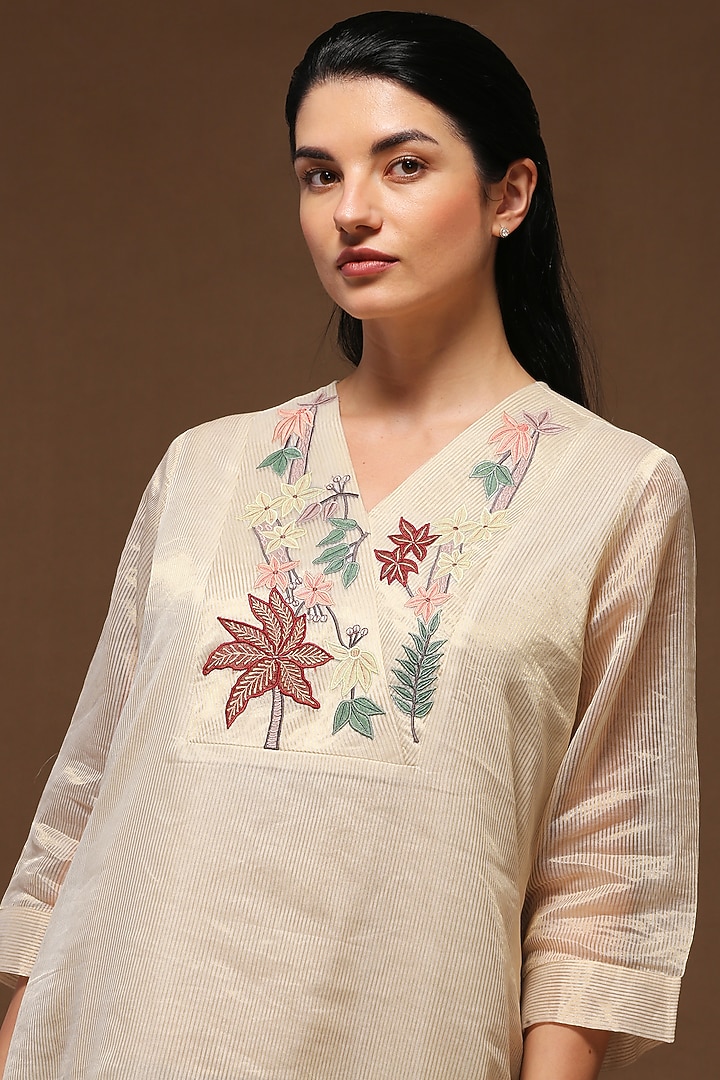 Almond White Embroidered Kurta Set by OJA at Pernia's Pop Up Shop