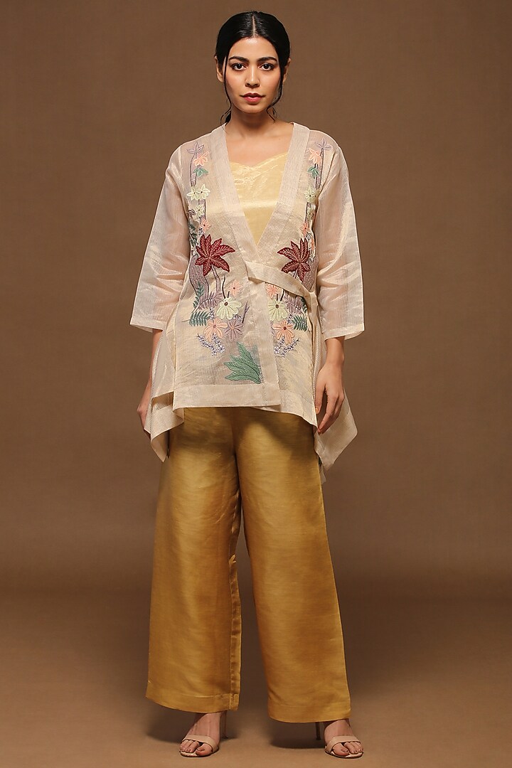 Almond White Embroidered Jacket Set by OJA at Pernia's Pop Up Shop