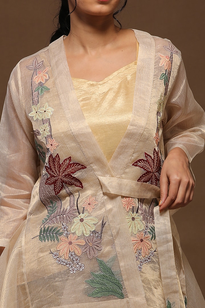 Almond White Embroidered Jacket Set by OJA at Pernia's Pop Up Shop