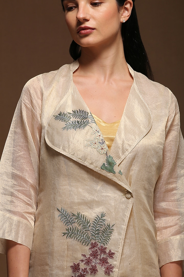 Almond White Embroidered Long Jacket Set by OJA at Pernia's Pop Up Shop
