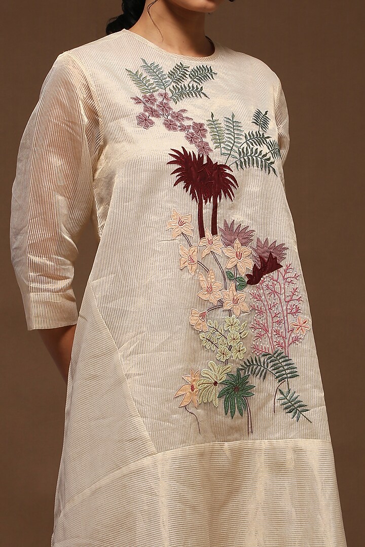Almond White Embroidered A-Line Kurta Set by OJA at Pernia's Pop Up Shop