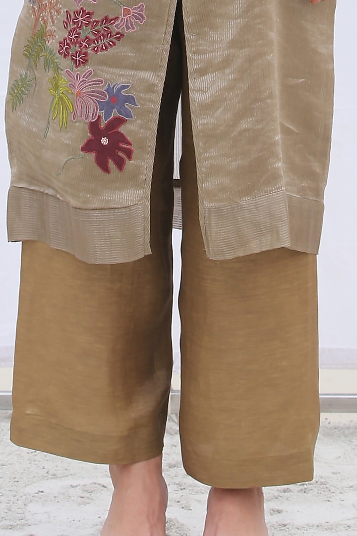 Ash Grey Embroidered Long Jacket Set by OJA at Pernia's Pop Up Shop