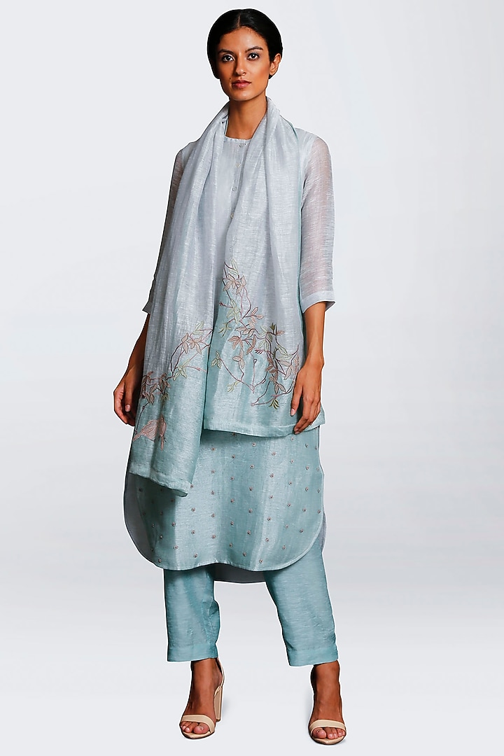 Light Blue Appliques Embroidered Kurta Set by OJA at Pernia's Pop Up Shop