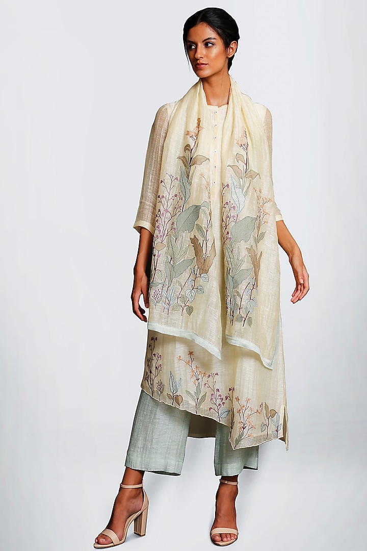 Lemon Yellow & Mint Green Embroidered Kurta Set by OJA