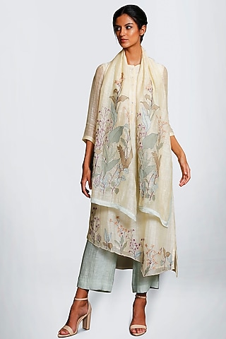 Lemon Yellow & Mint Green Embroidered Kurta Set by OJA