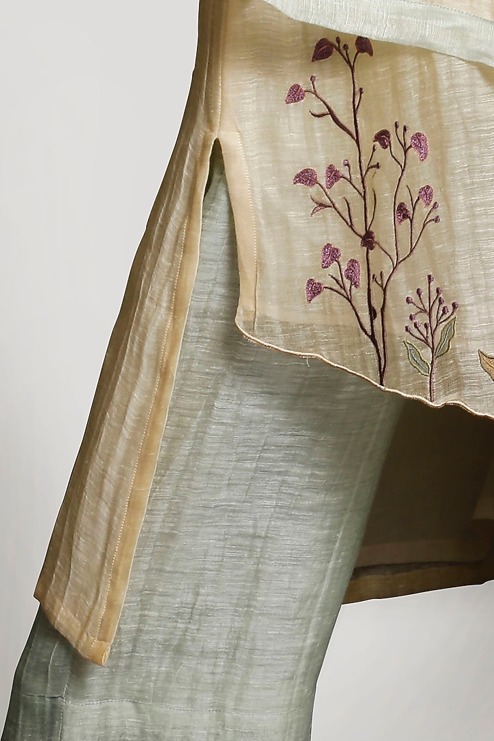 Lemon Yellow & Mint Green Embroidered Kurta Set by OJA at Pernia's Pop Up Shop
