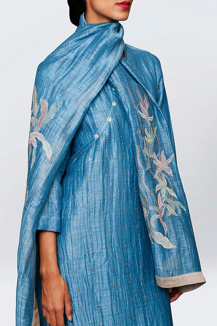 Teal Blue Embroidered Kurta Set by OJA at Pernia's Pop Up Shop