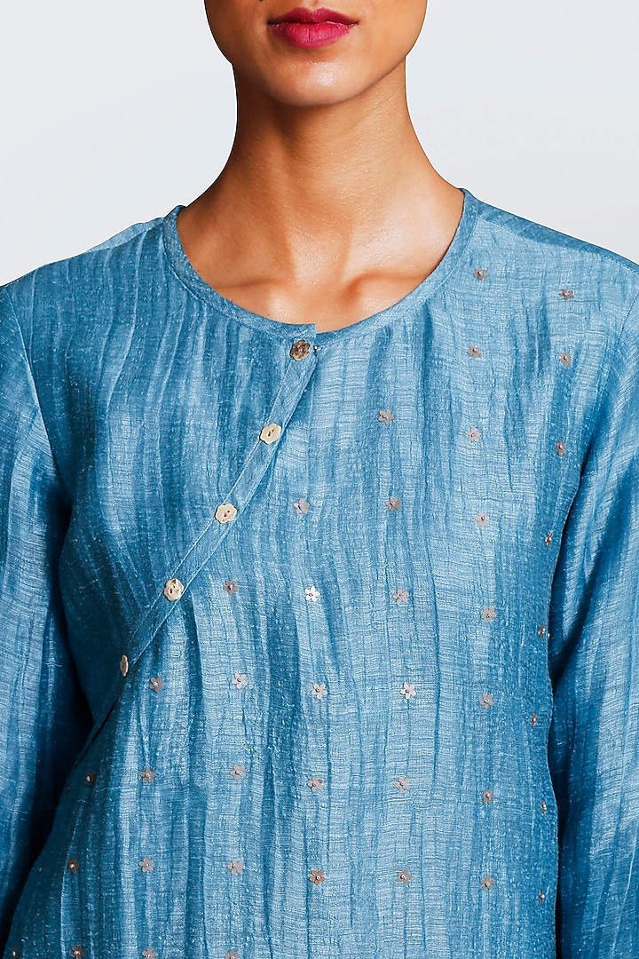 Teal Blue Embroidered Kurta Set by OJA at Pernia's Pop Up Shop