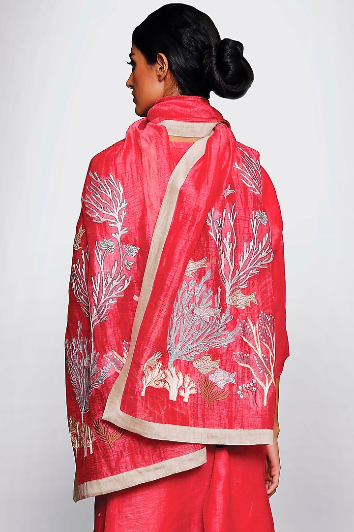 Scarlet Red Embroidered Kurta Set by OJA at Pernia's Pop Up Shop