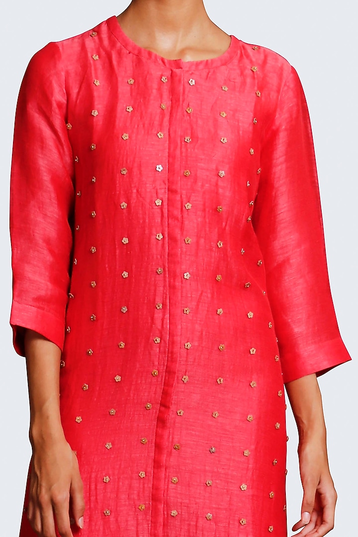 Scarlet Red Embroidered Kurta Set by OJA at Pernia's Pop Up Shop