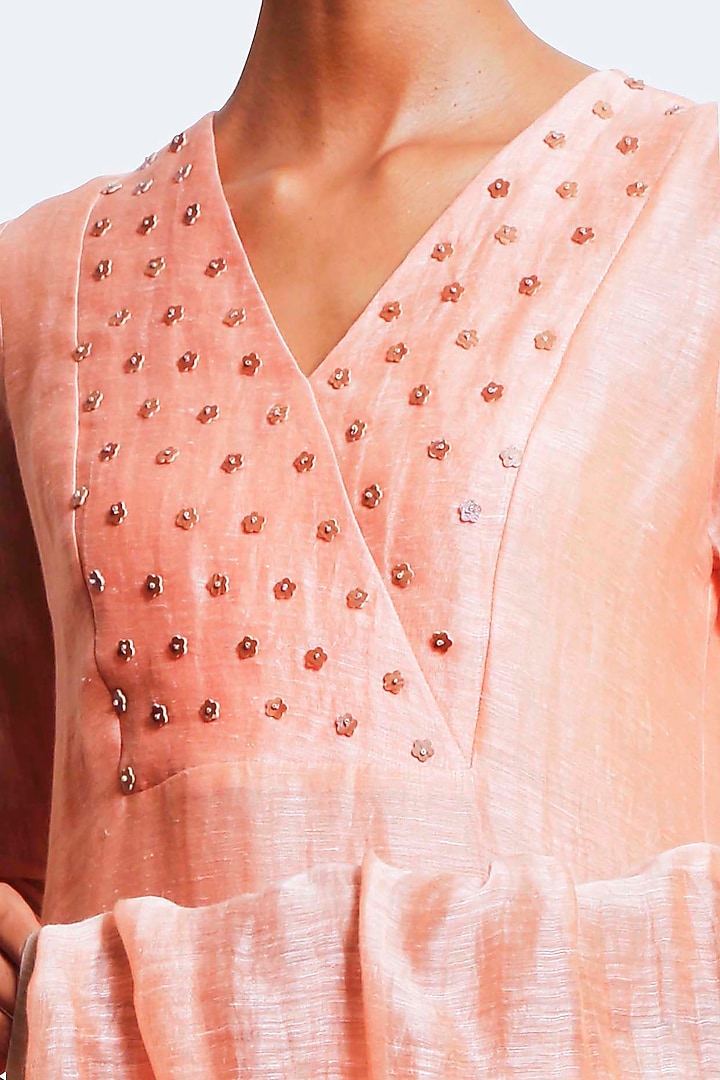 Peach & Beige Embroidered Kurta Set by OJA at Pernia's Pop Up Shop