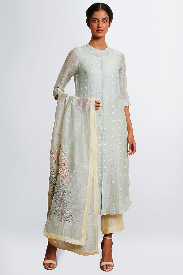 Light Blue Embroidered Kurta Set by OJA at Pernia's Pop Up Shop
