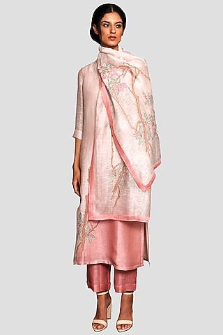 Blush Pink Embroidered Kurta Set by OJA