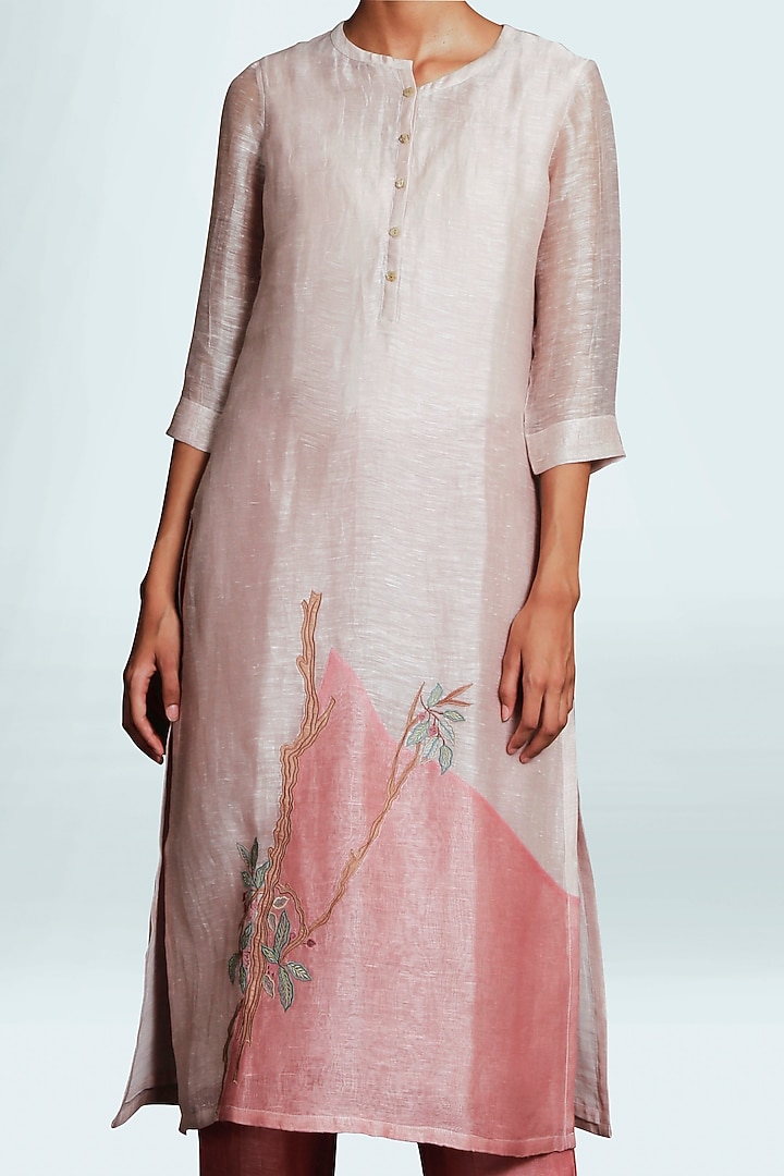 Blush Pink Embroidered Kurta Set by OJA at Pernia's Pop Up Shop