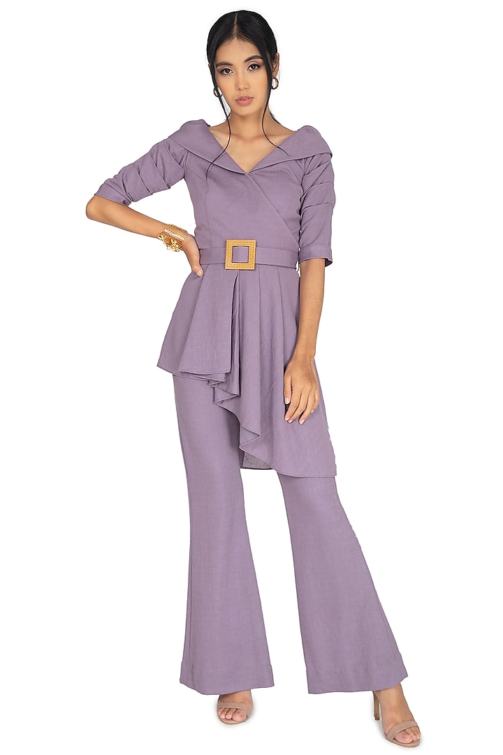 Lilac Textured Linen Co-Ord Set by One Knot One