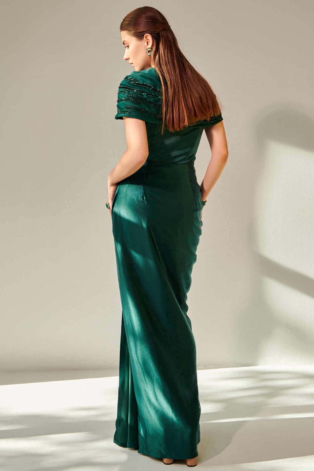 Buy Emerald Green Wrap Style Blouse With Layered Skirt Set by Designer  VARUN CHAKKILAM Online at Ogaan.com
