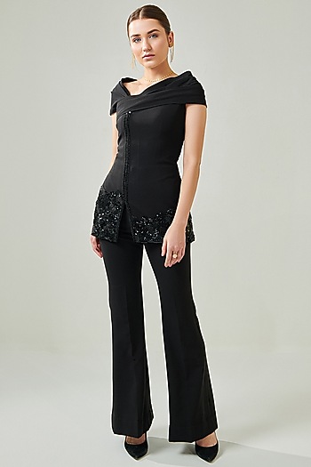 Black Banana Crepe Lycra Co-Ord Set by One Knot One By Ashna at Pernia's Pop Up Shop