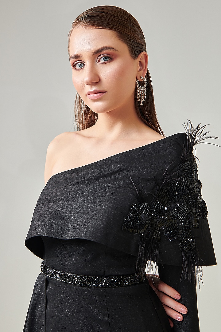 Black One Shoulder Draped Vacation Dress by One Knot One By Ashna at Pernia's Pop Up Shop