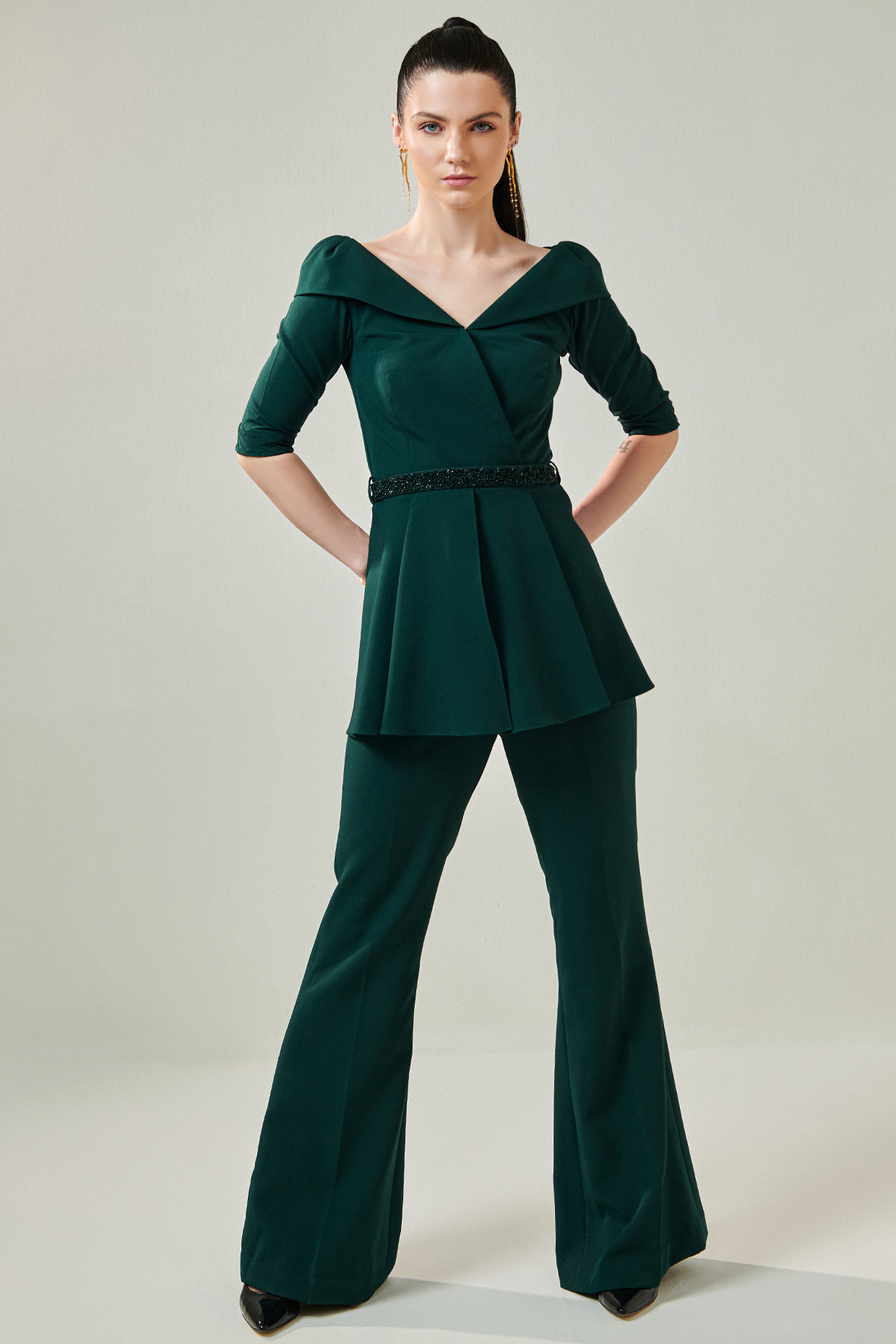 Moss Green Banana Crepe Lycra Co-Ord Set by One Knot One By Ashna at Pernia's Pop Up Shop