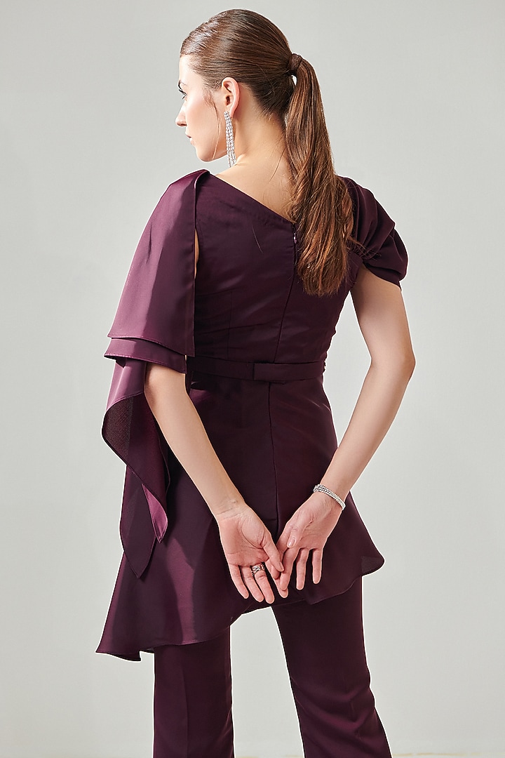 Wine Matte Satin Co-Ord Set by One Knot One By Ashna at Pernia's Pop Up Shop
