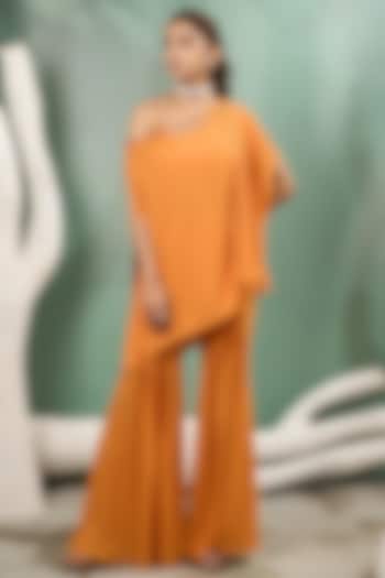 Marigold Yellow Georgette Hand Embroidered Tunic Set by One Knot One By Ashna at Pernia's Pop Up Shop