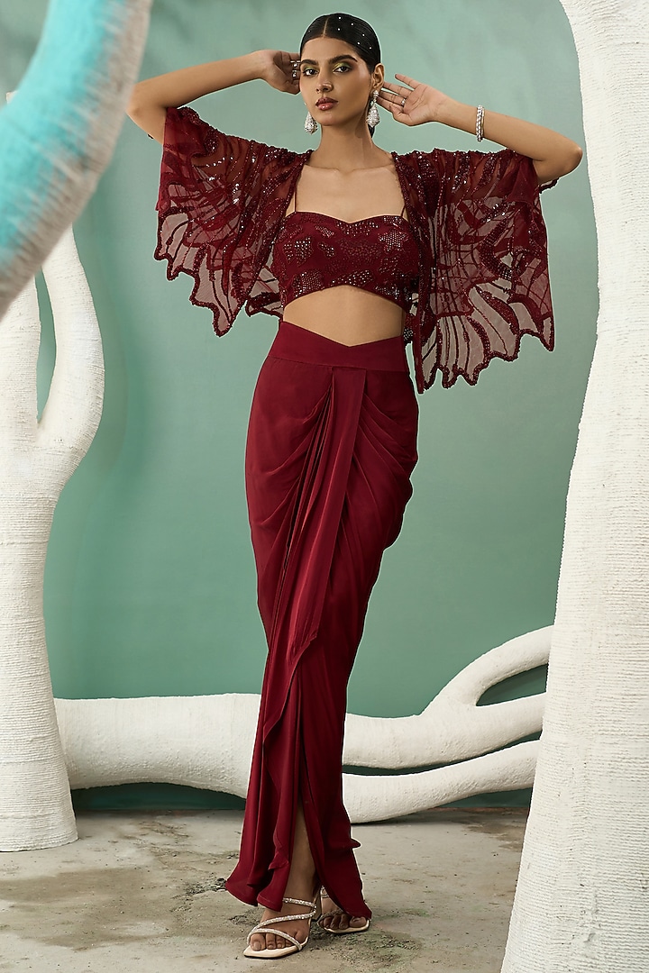 Skirt Set Maroon Ethnic Skirt Maroon Skirt With Crop Top And