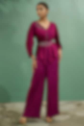 Plum Pink Silk Satin Co-Ord Set by One Knot One