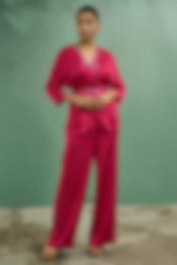 Fuchsia Pink Crinkled Crepe Co-Ord Set by One Knot One