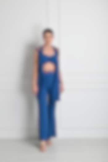 Blue Crepe Floral Cape Set by One Knot One