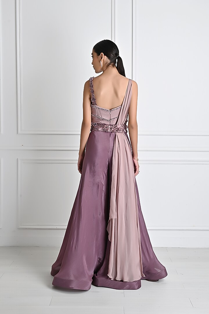 Mauve Chiffon Embroidered Jumpsuit by One Knot One By Ashna at Pernia's Pop Up Shop