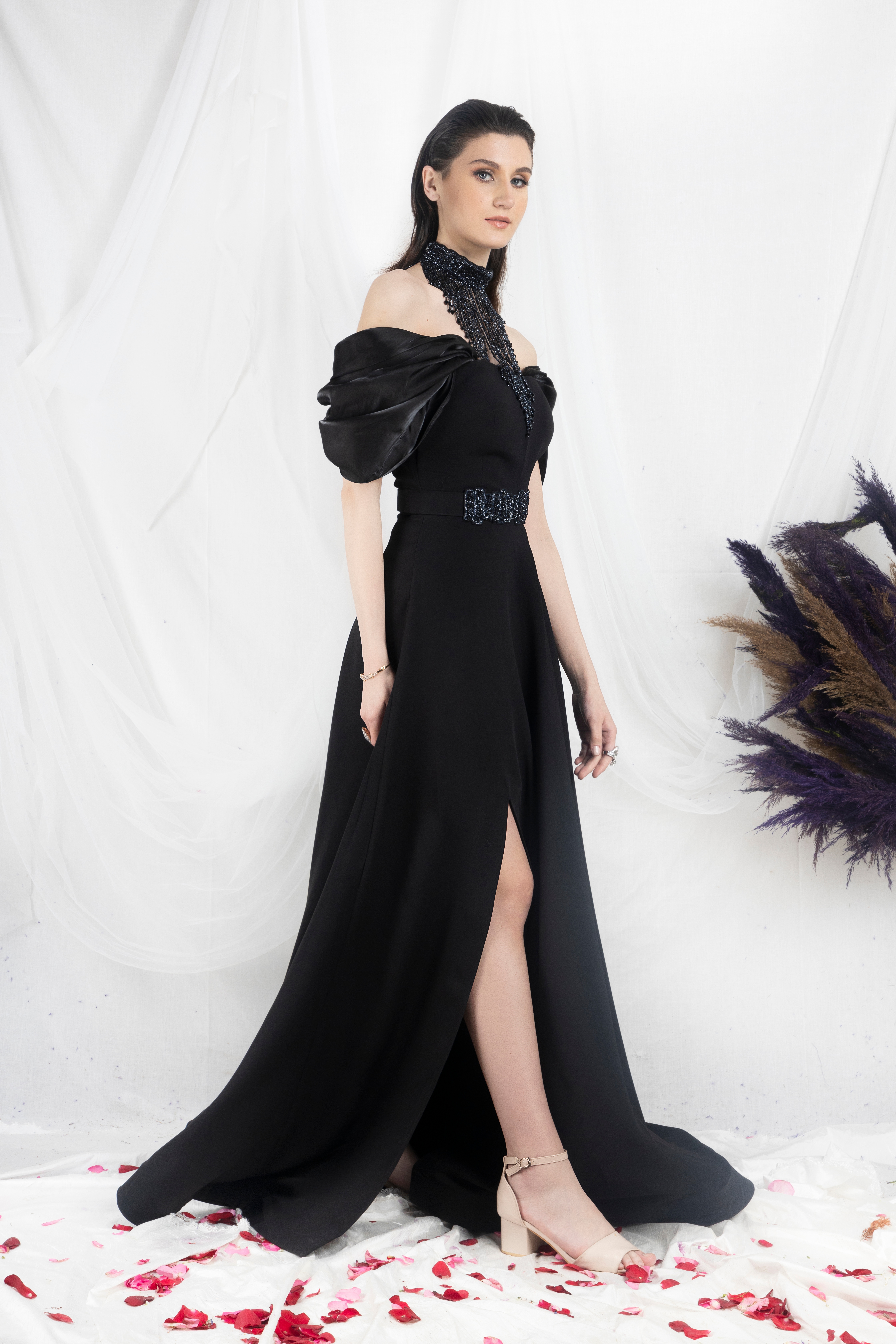 Black shop crepe gown