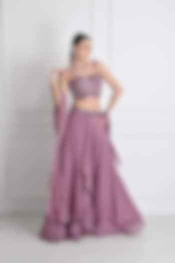 Purple Chinon Chiffon Layered Sharara Set by One Knot One at Pernia's Pop Up Shop