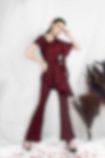 Maroon Satin Co-Ord Set by One Knot One By Ashna at Pernia's Pop Up Shop