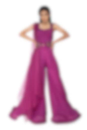 Deep Pink Chinon Chiffon Jumpsuit by One Knot One