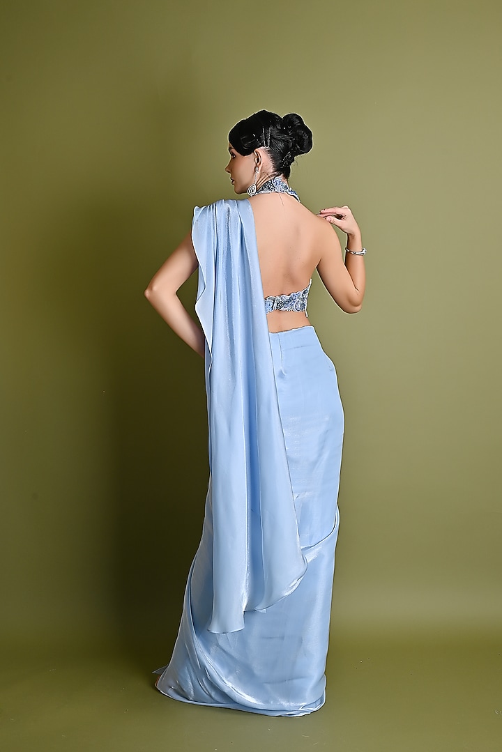 Ice Blue Organza Pre-Draped Wedding Saree Set by One Knot One By Ashna at Pernia's Pop Up Shop