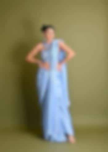 Ice Blue Organza Pre-Draped Saree Set by One Knot One