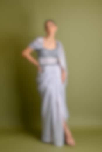 Ash Grey Organza Embroidered Gown by One Knot One at Pernia's Pop Up Shop