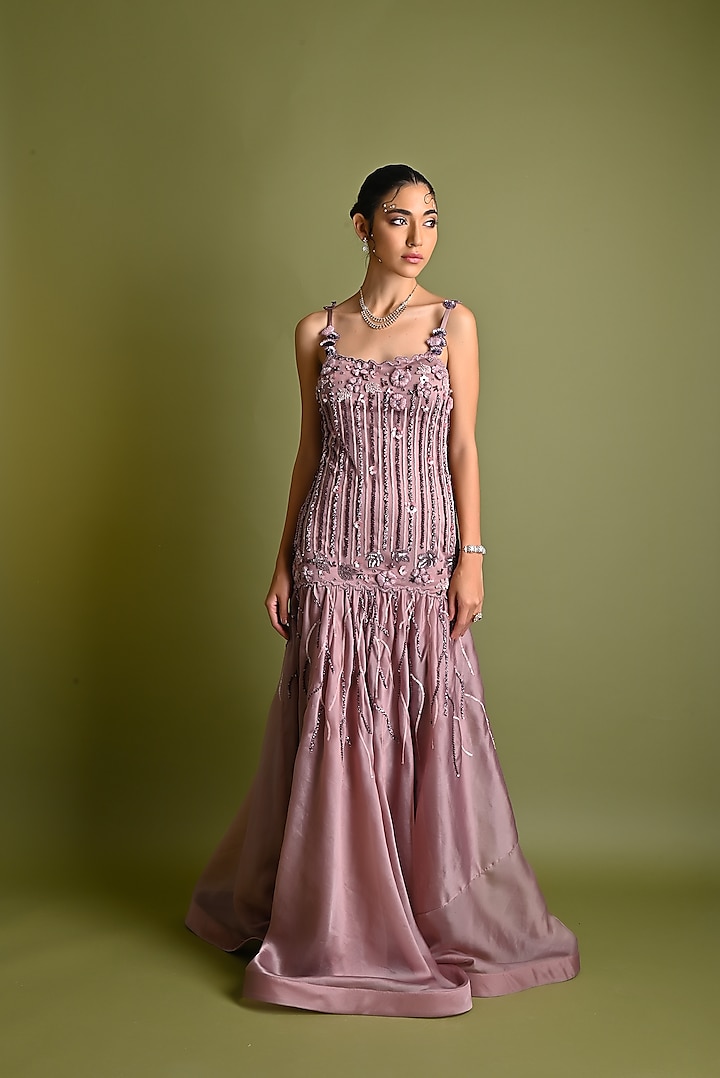Blush Pink Embroidered Gown by One Knot One